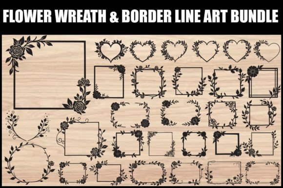 Download Floral Wreath &amp; Border Line Art Set - Border Collection