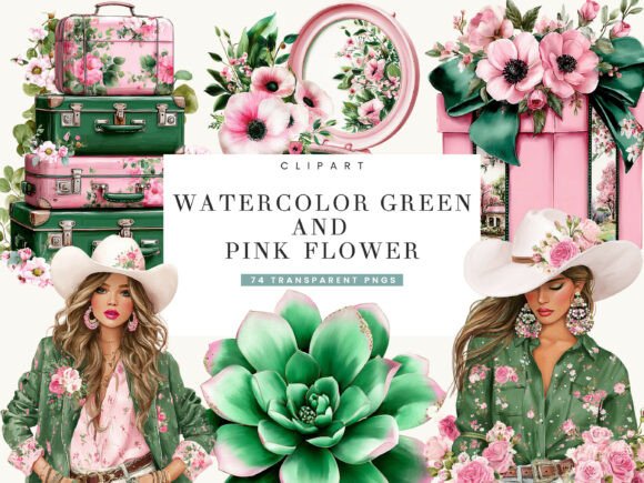 Download Watercolor Green and Pink Flower Clipart - Premium Resources